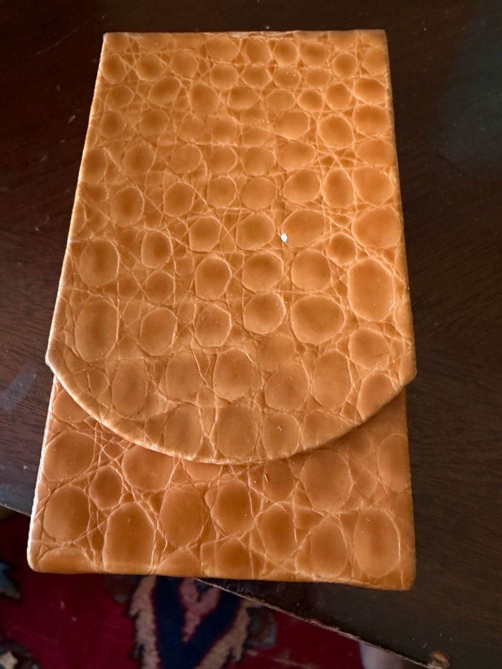 Textured Orange/ Tan  Croc-Embossed Leather Tissue Holder